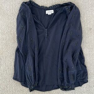 Velvet Navy Eyelet Long-Sleeve Top